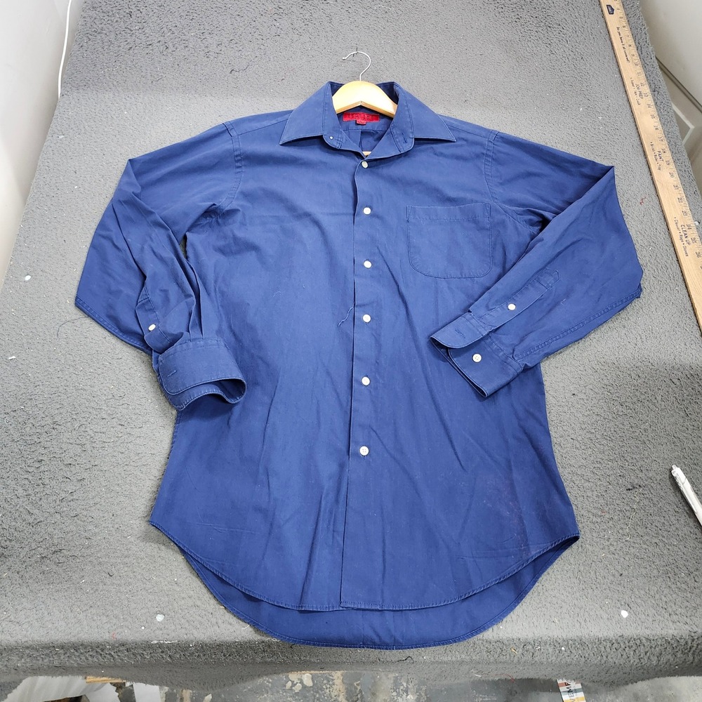 Bergamo New York Shirt Mens S Fitted Navy Blue Button-Down EUC